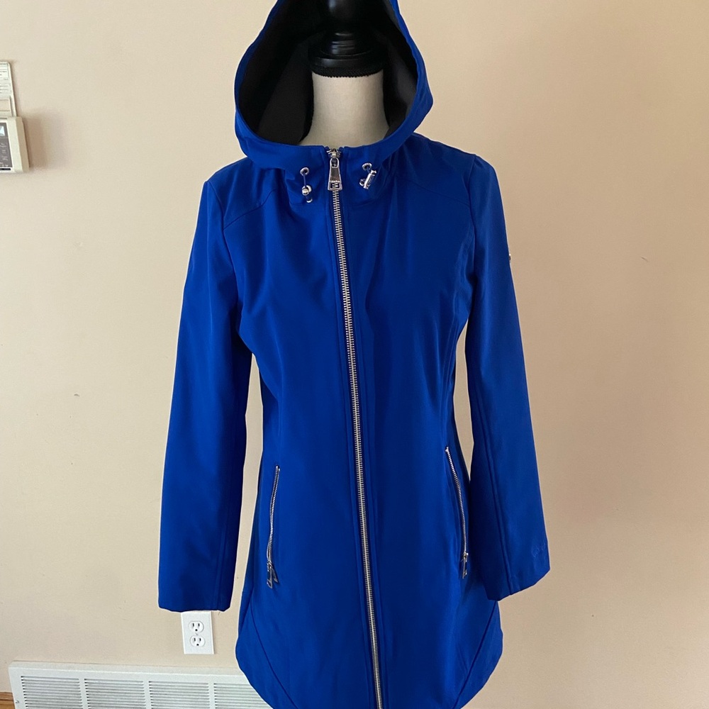 Calvin Klein Blue Ski Jacket with Hood and Full-Length Zipper